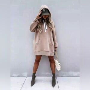 Tan oversized hoodie dress